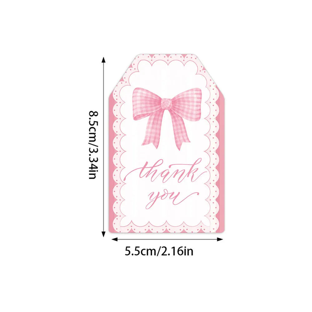 Three styles of bowknot-themed paper gift tags with natural hemp rope for birthday parties