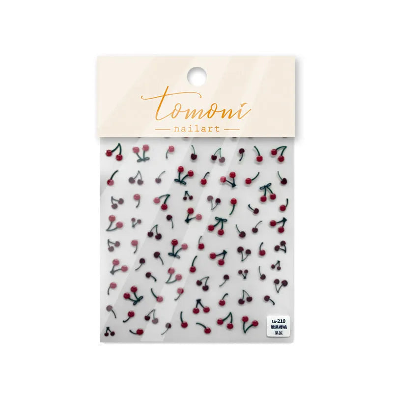 Jelly nail art sticker sheet with cartoon cherry pattern in plastic, style TA210 TA212 TA214