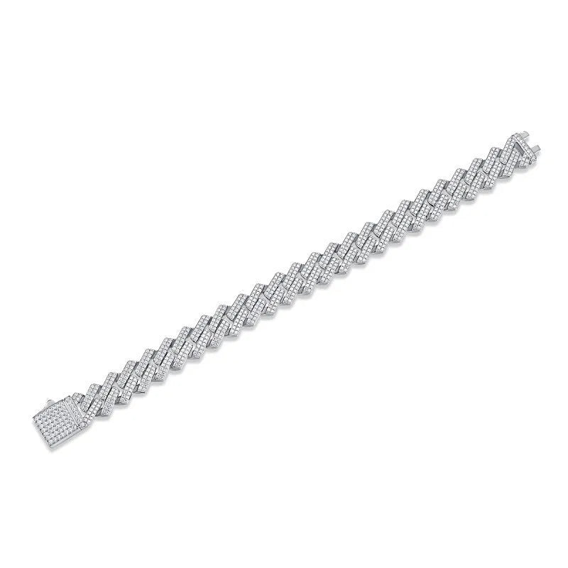 Moissanite fashion S925 silver keel bracelet for men with 14mm round stone on white background