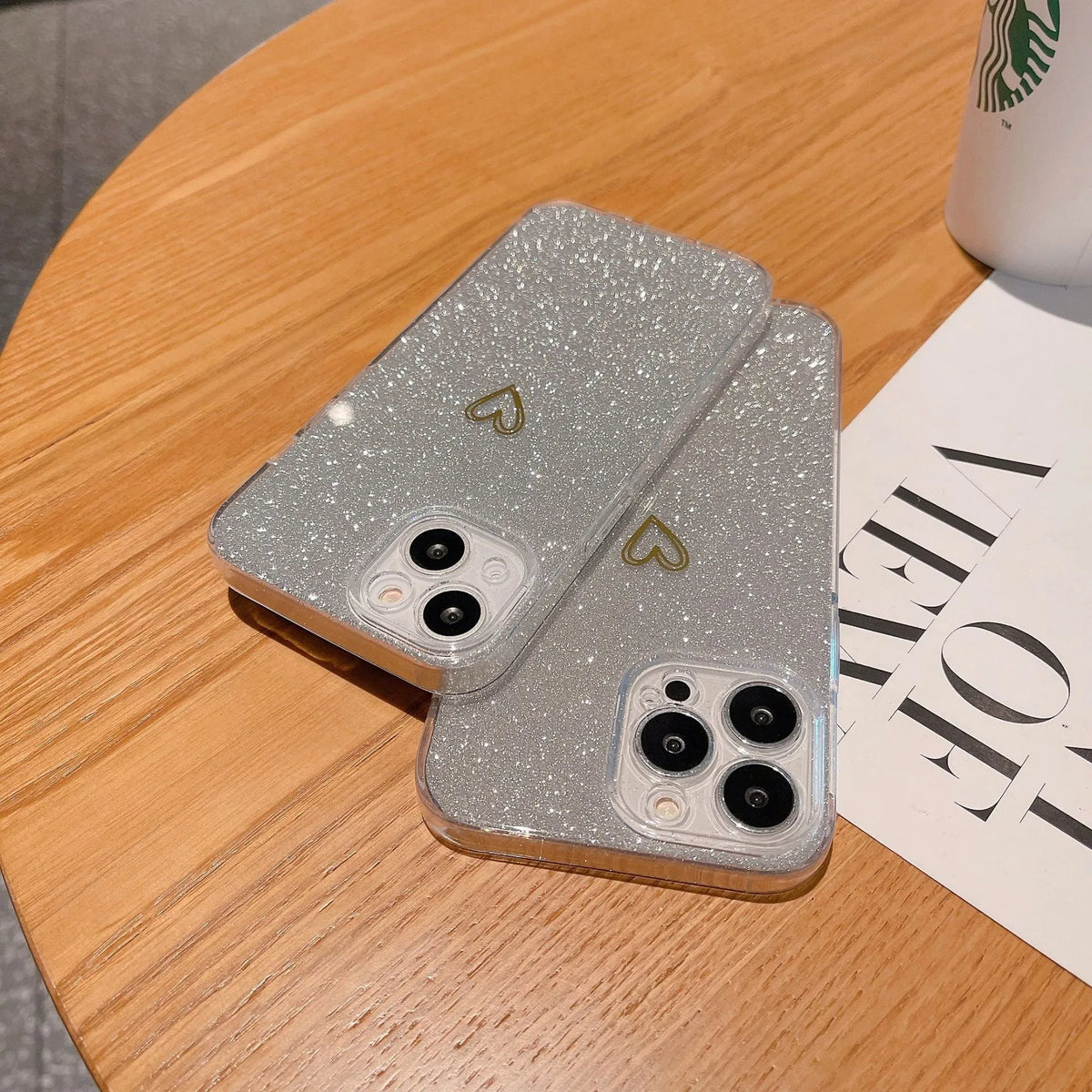 Glitter plated love phone case with TPU anti-drop protection for iPhone models