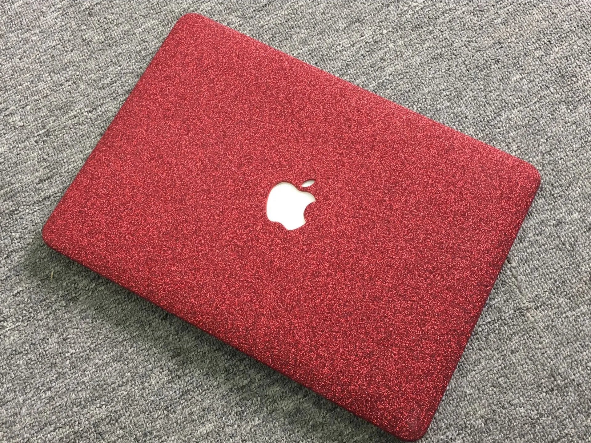 MacBook flash powder protective case with PC and imitation leather finish, Rose Gold colour, Plane style