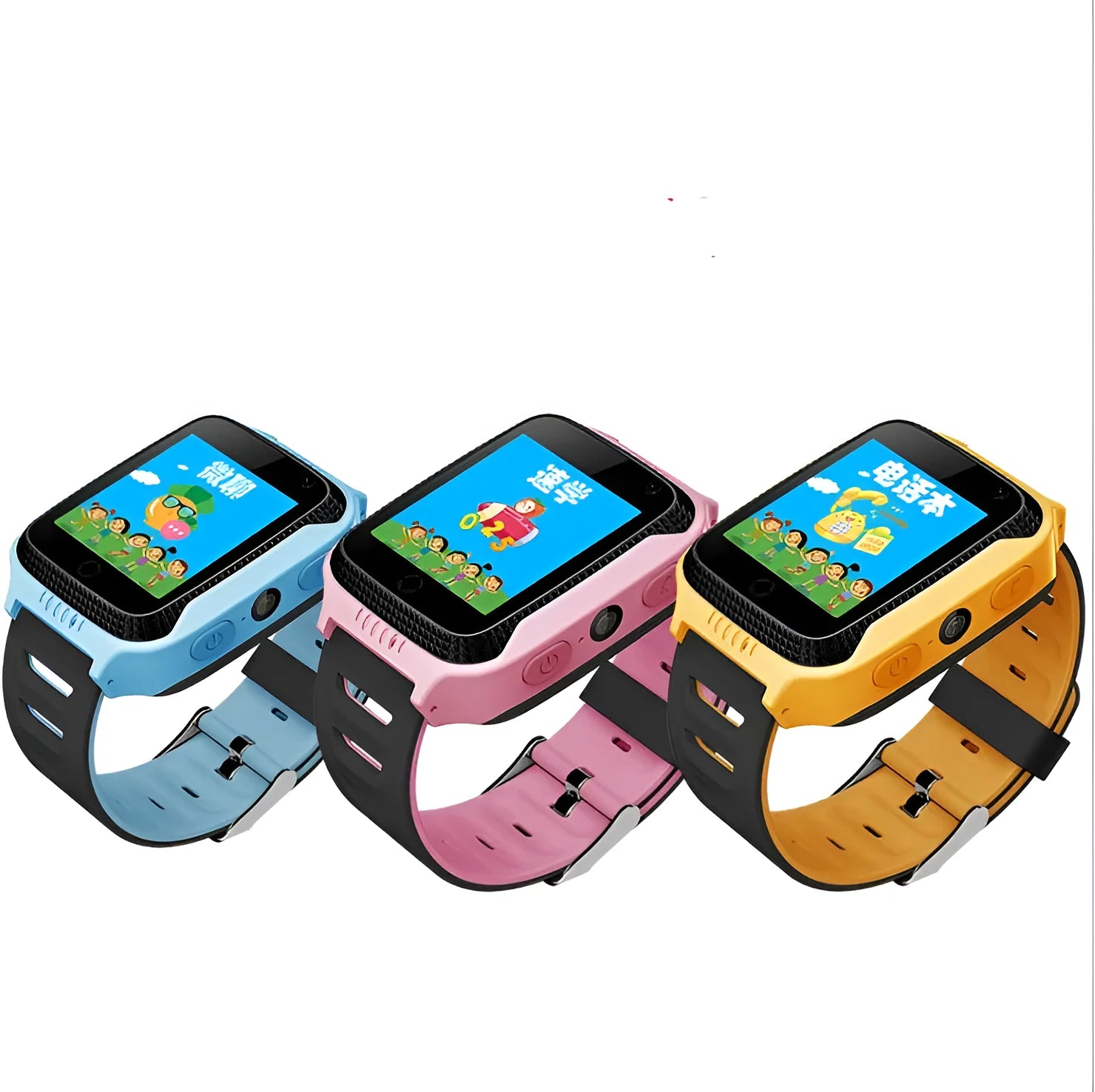 Smart watch with 1.44-inch touch screen, silicone strap, available in blue, orange, pink