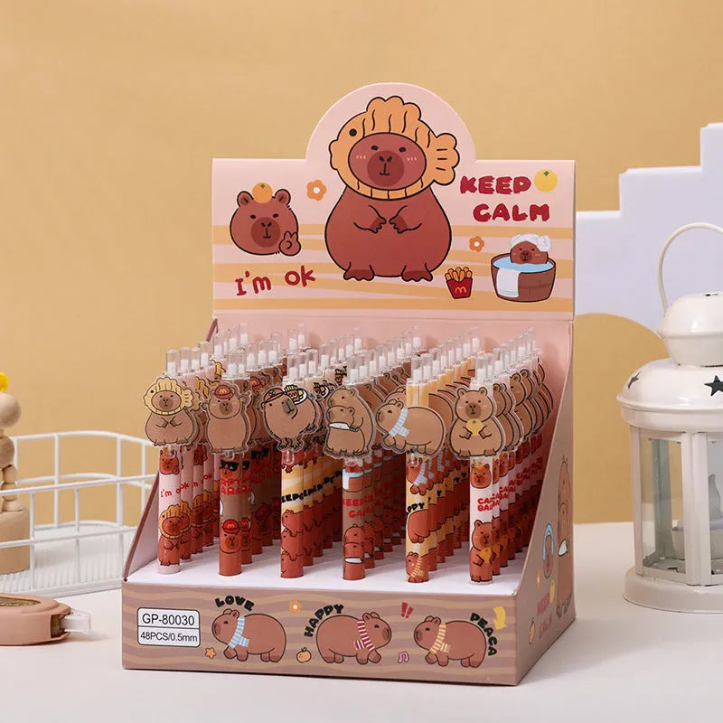Cartoon bear gel pen pressing pen set with 48 pieces in box showing colourful designs
