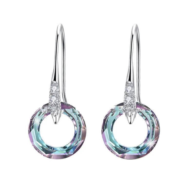 Austrian crystal S925 silver water drop earrings with diamond ear hook in purple