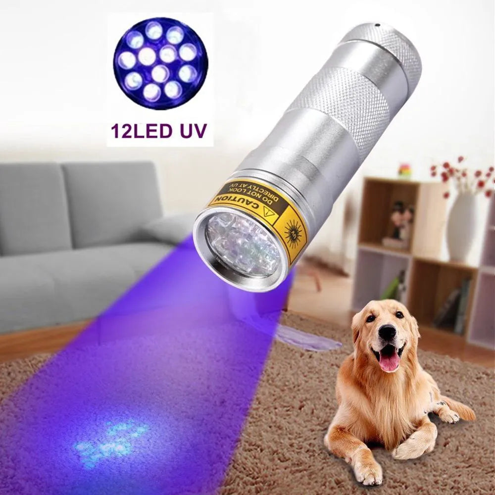 21 LED UV flashlight with violet light in silver aluminium alloy body
