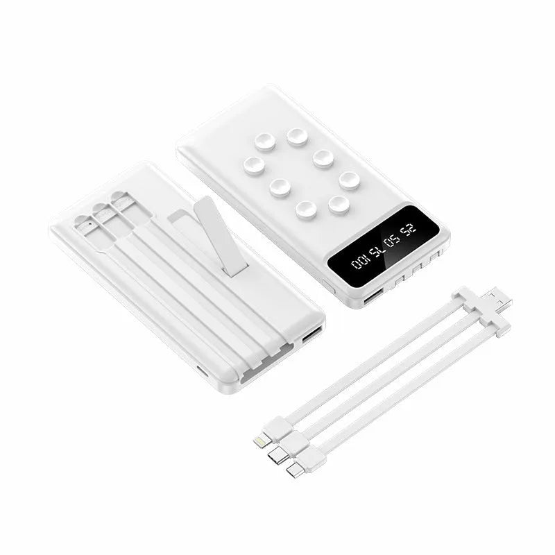 Suction cup power bank 10000mAh with detachable bracket and cable in black or white