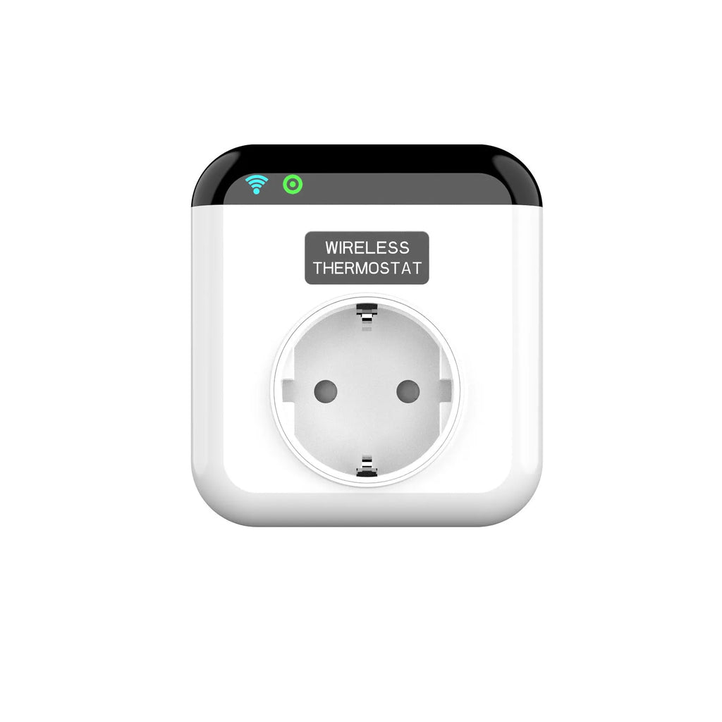 White smart socket with thermostatic remote and voice control, two EU plug outlets