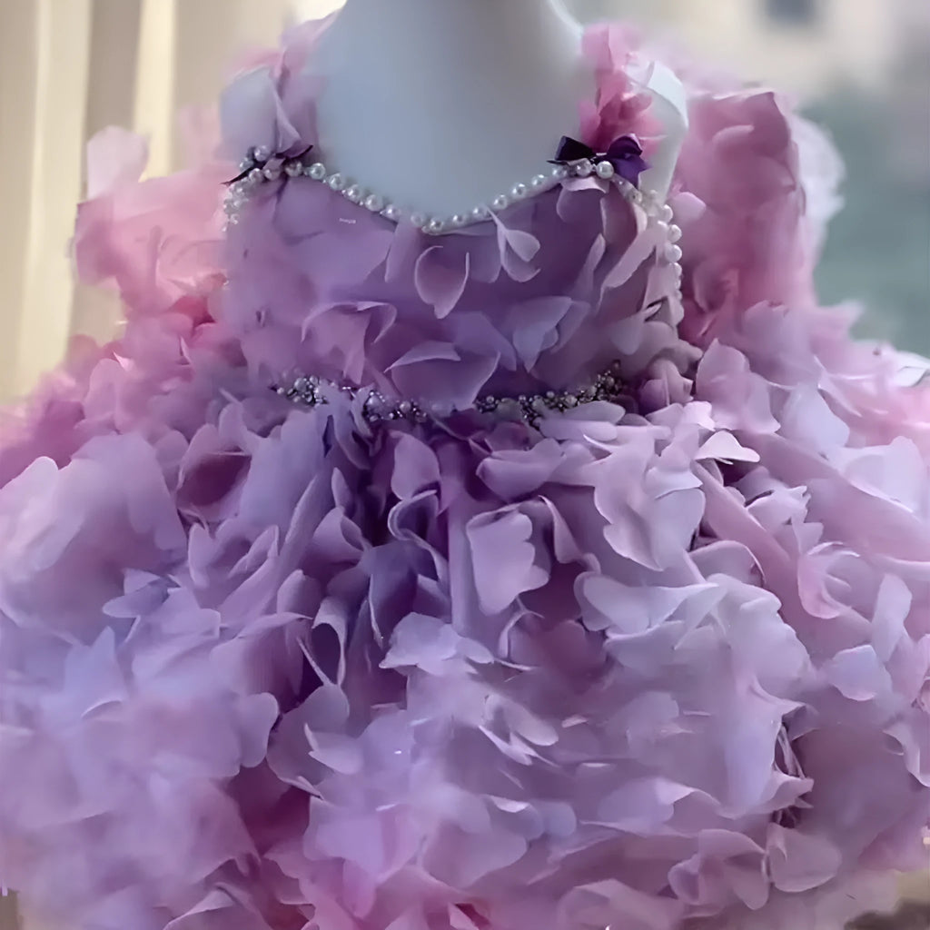 Children's dress in Violet FARCENT polyester with white lining and lace-up front
