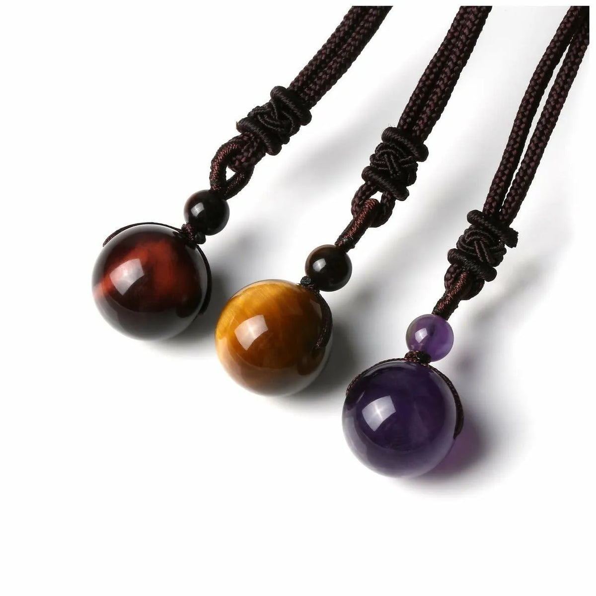 16mm natural obsidian pendant necklace with amethyst on adjustable cord, multicolor finish