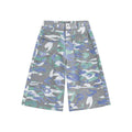Camouflage pattern cotton denim cropped trousers with straight leg silhouette and functional pockets