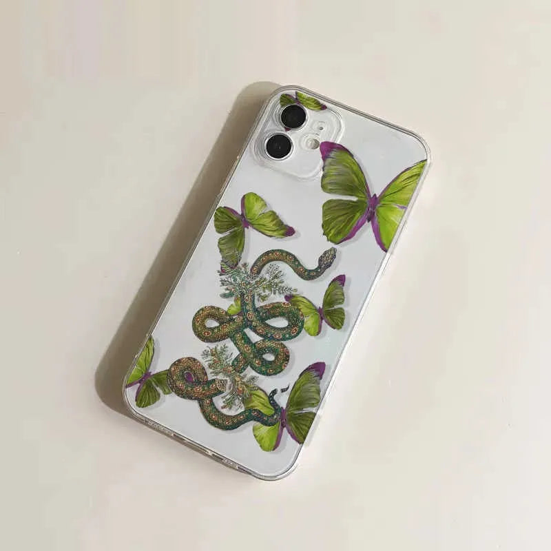 Creative funny butterfly snake silicone phone case for iPhone, transparent frosted finish