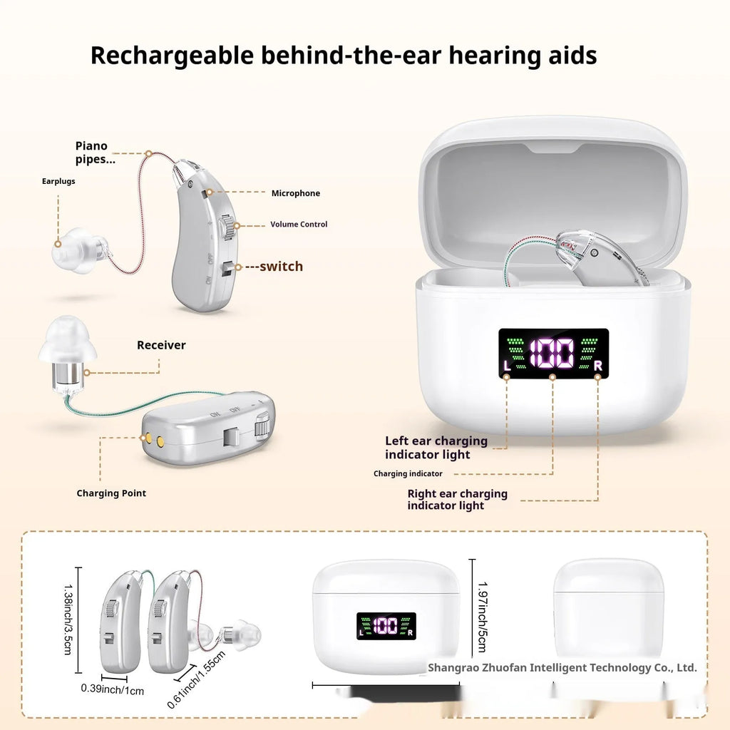 Silver USB charging hearing aid for the elderly with noise reduction