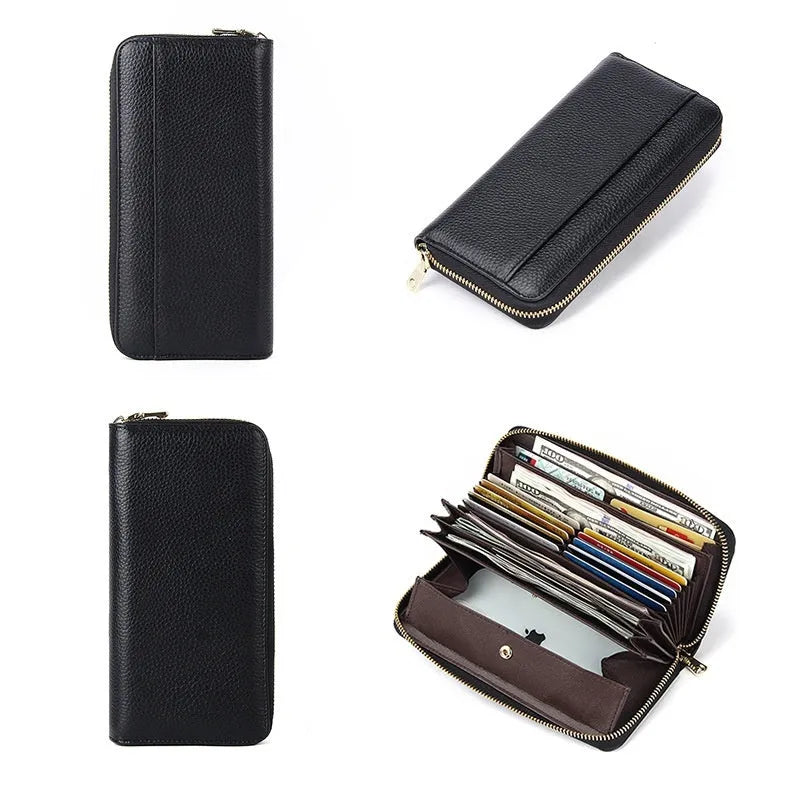 Women's genuine leather long wallet in six colour options with anti-theft card swiping functionality