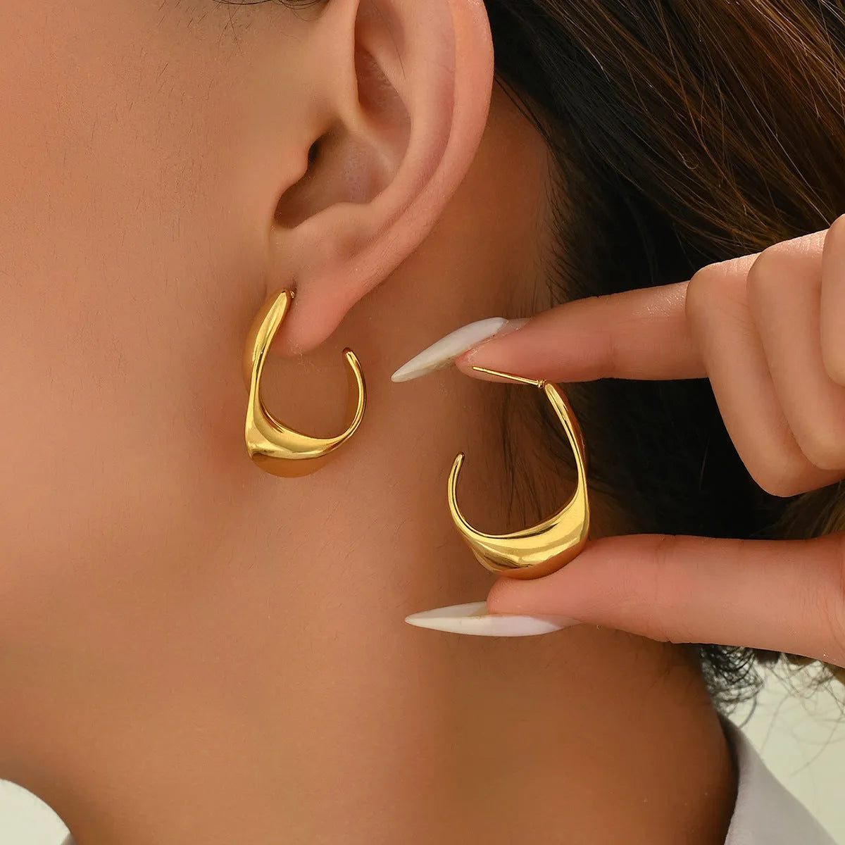 18K gold geometric ring shaped earrings for women stainless steel minimalist design