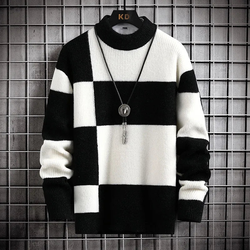 Men's thickened modal cardigan sweater coat in colour-block design, loose fit, front view