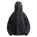 Black retro loose-fit cotton coat with a zip-up front and integrated hood.