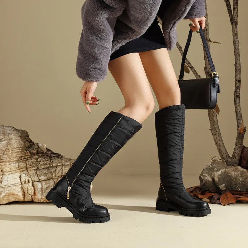 Women's winter snow boots, round toe, black or white, artificial PU upper, sizes 35 to 44