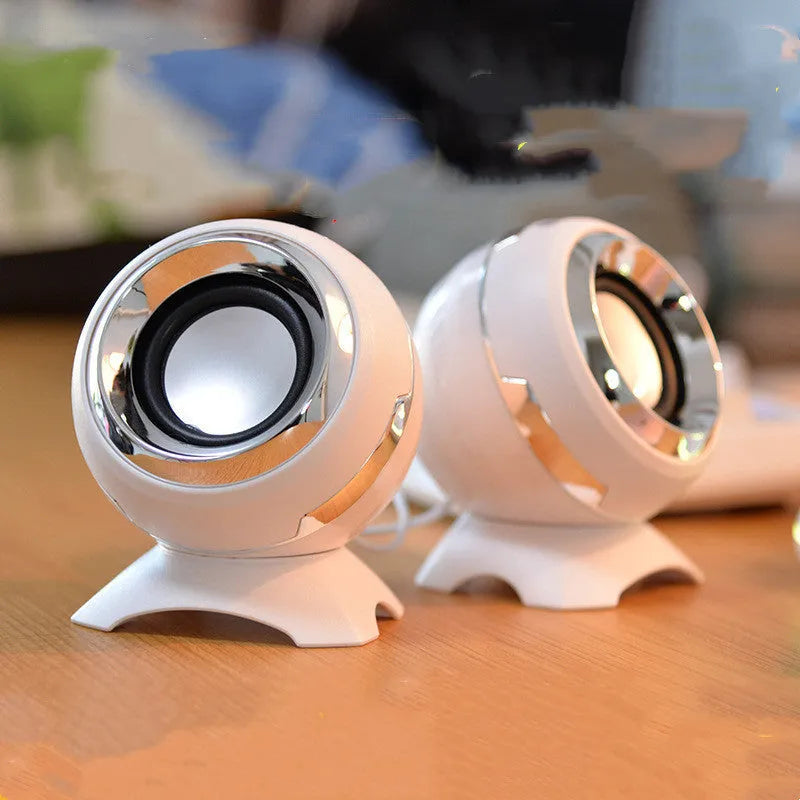 Compact USB desktop speakers in black gold, black plating, white gold or white plating with 3W stereo output