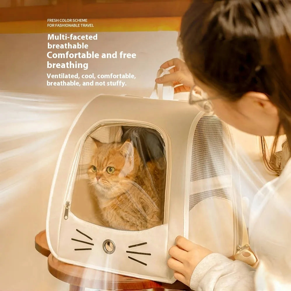 Foldable Oxford cloth pet carrier bag with animal pattern, 7.50kg capacity, in beige colour