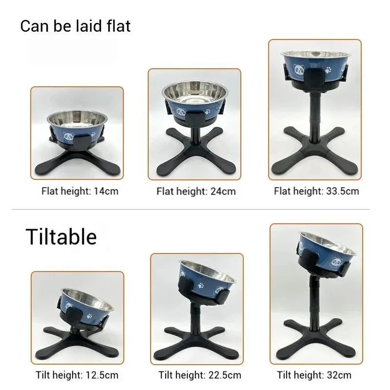 Adjustable elevated dog food bowls stand with anti-slip base for medium and large pets