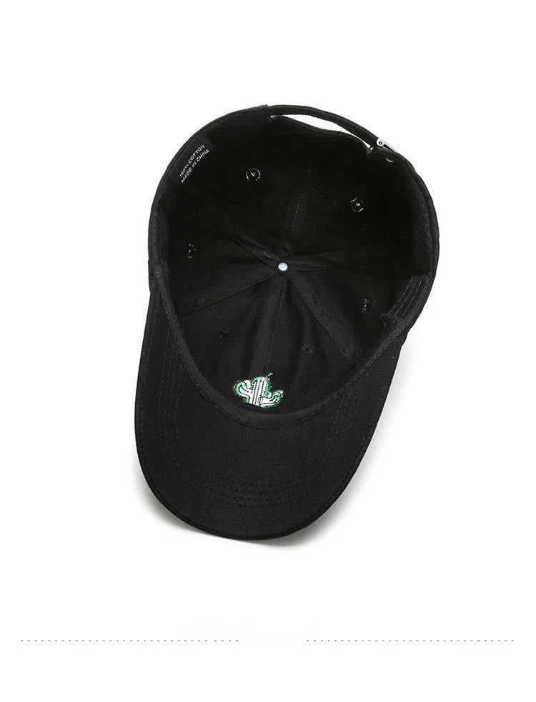 Cotton embroidered cartoon pattern baseball cap in black, white, and pink, adjustable size