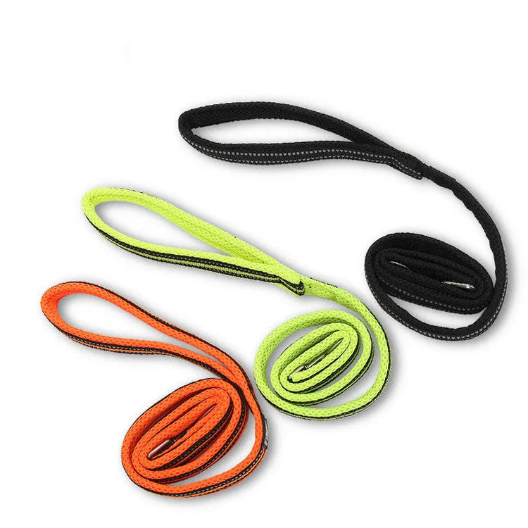Nylon non-stretch pet dog leash in black with metal clip, 110CM length on white background