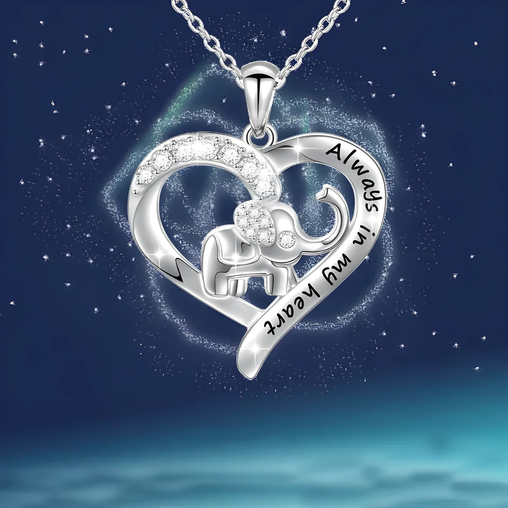 Silver alloy elephant necklace with personalised letter pendant for women, animal zodiac style