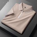 Men's slim fit lapel short sleeve shirt in cotton blend fabric on a hanger