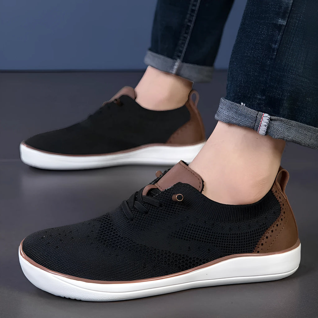 Widened big wide last mesh walking shoes for men, fabric upper, EVA sole, flat heel, round toe, low top, available in black