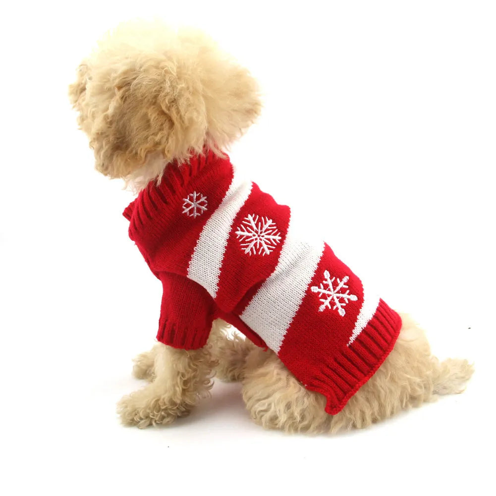 Christmas polyester pet sweater for dogs, six sizes XXS to XL, colour red, with neck and back measurement details
