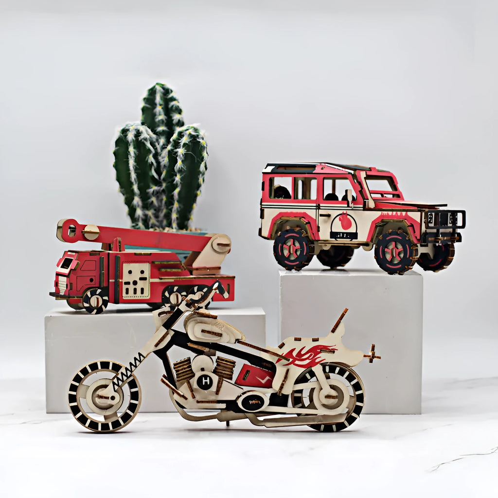 Wooden 3D three-dimensional puzzle DIY model kit in Ferrari, fire truck, Halle and SUV styles