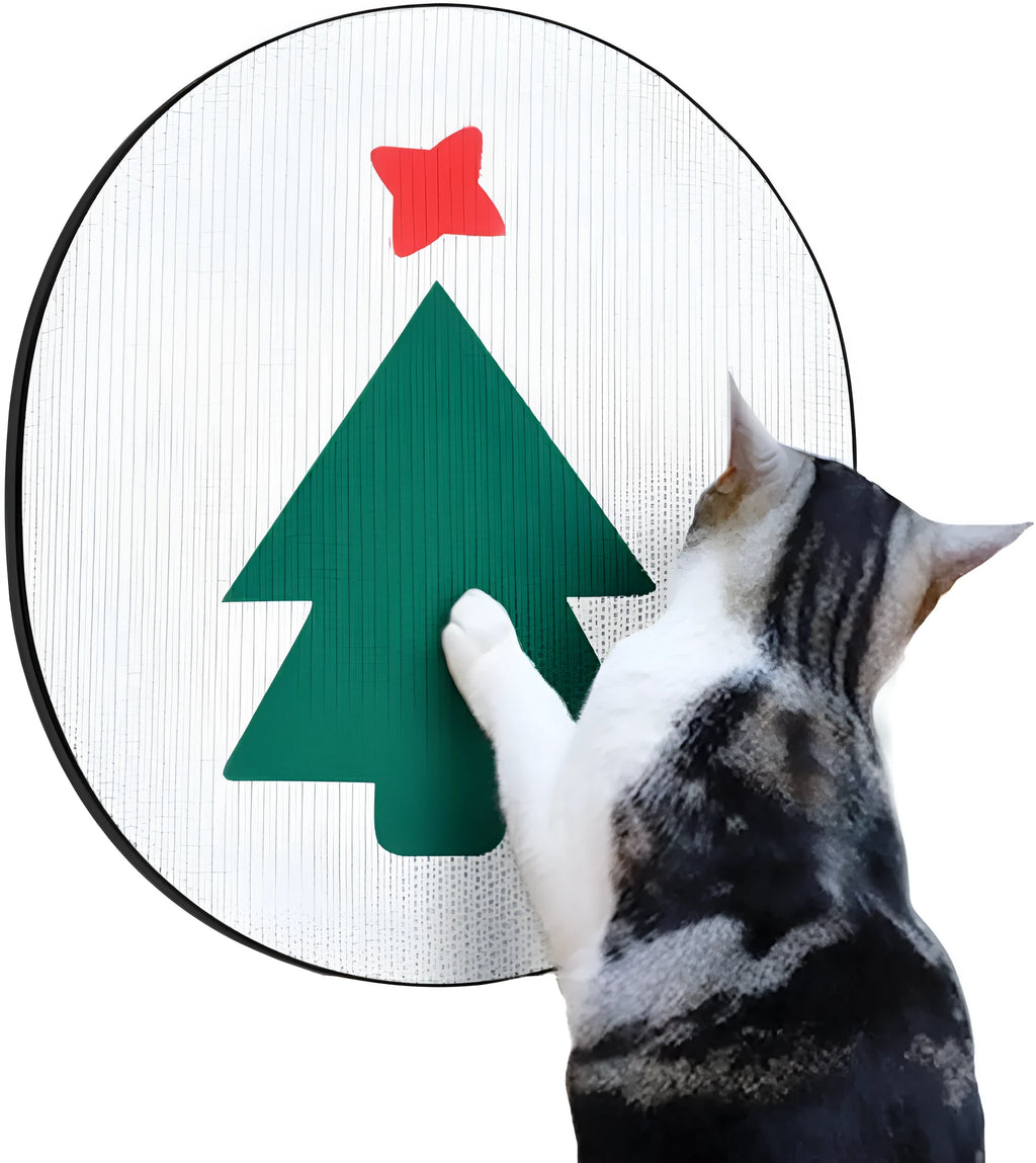 Wall mounted vertical cat scratch pad made of corrugated cardboard.