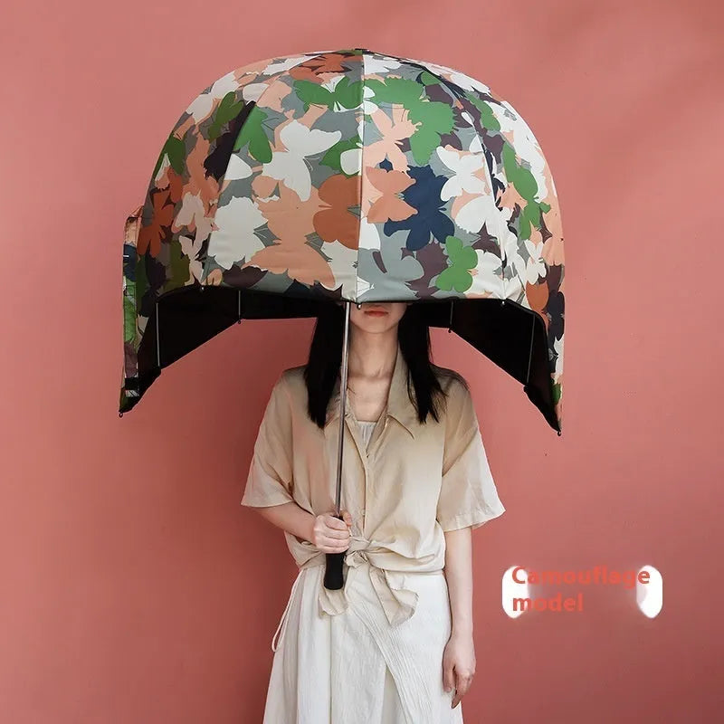 76cm helmet umbrella with long handle and vinyl-laminated canopy in blue colour option