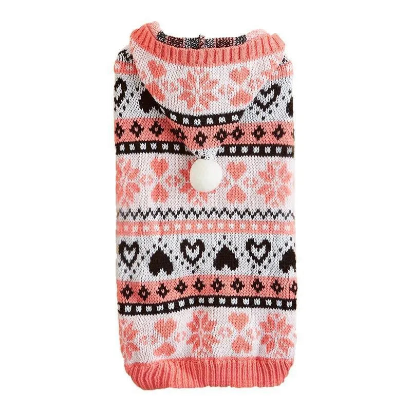 Acrylic knitted dog sweater for small breeds in snowflake, love heart and striped camouflage patterns