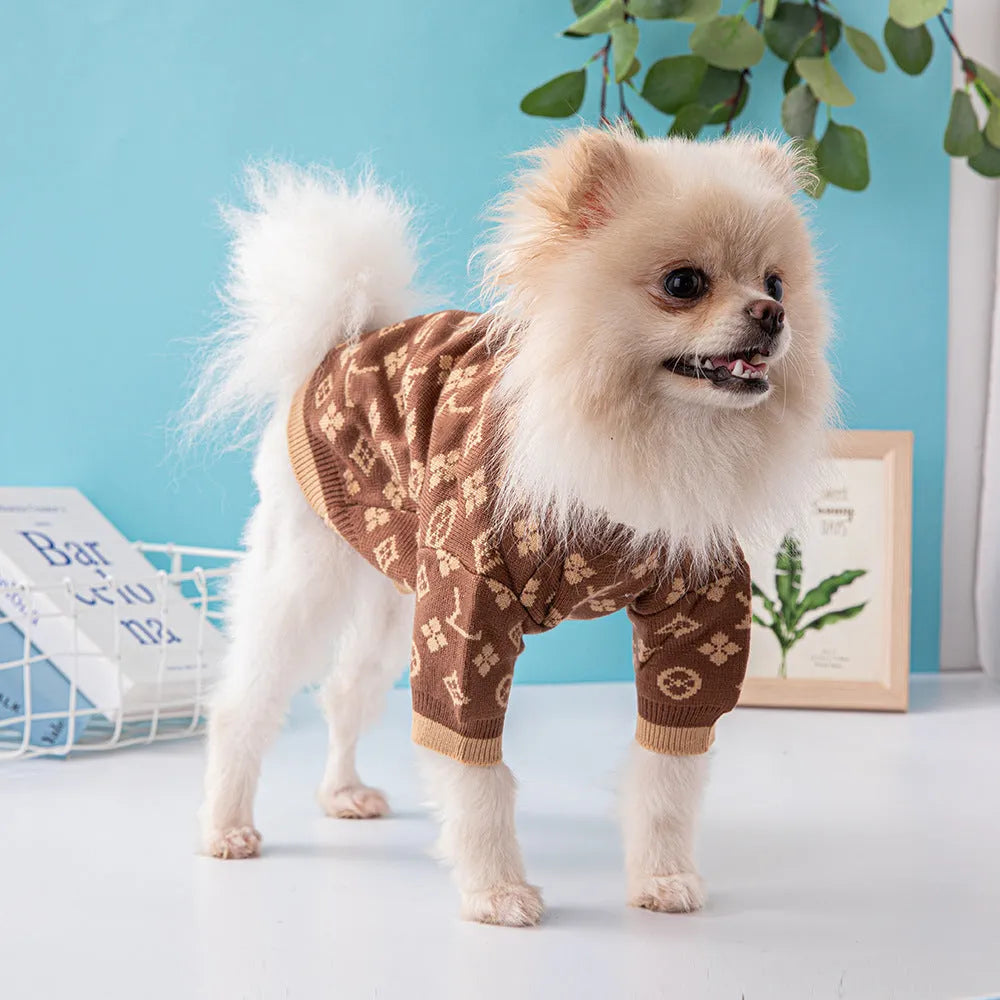 A thick wool dog sweater for autumn and winter in a monochrome colour.