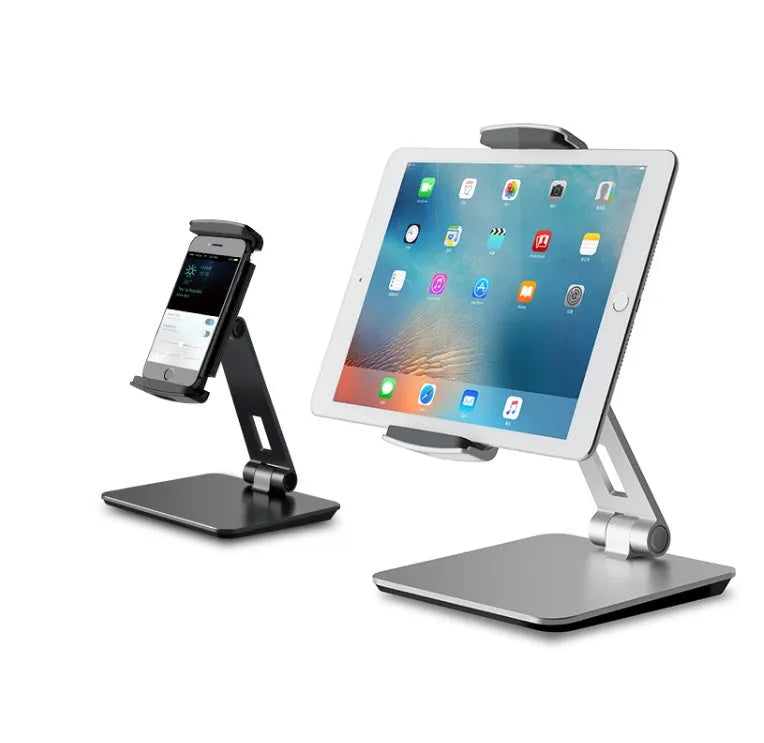 Folding aluminium desktop phone and tablet stand with 360-degree rotation