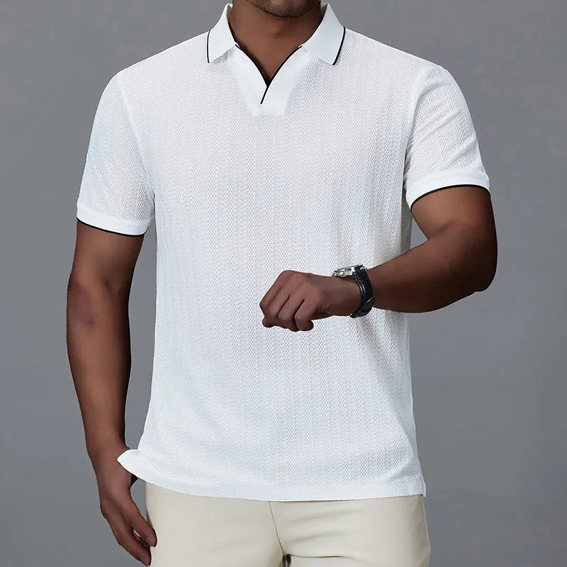Men's nylon short-sleeved polo shirt in loose fit available in white, black and orange colours