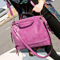 Retro matte leather shoulder bag in Army Green with adjustable long strap and multiple zipper pockets