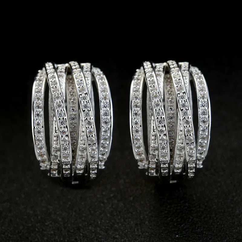 White gold copper geometric cross ear clip with inlaid zircon stones for women
