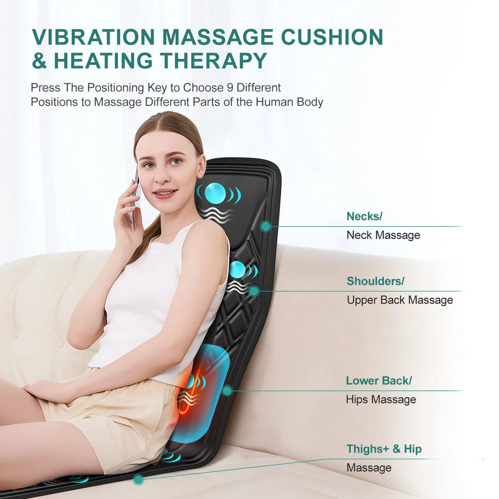 9-speed massage cushion with timer and heat on an office chair showing control panel and fabric cushion
