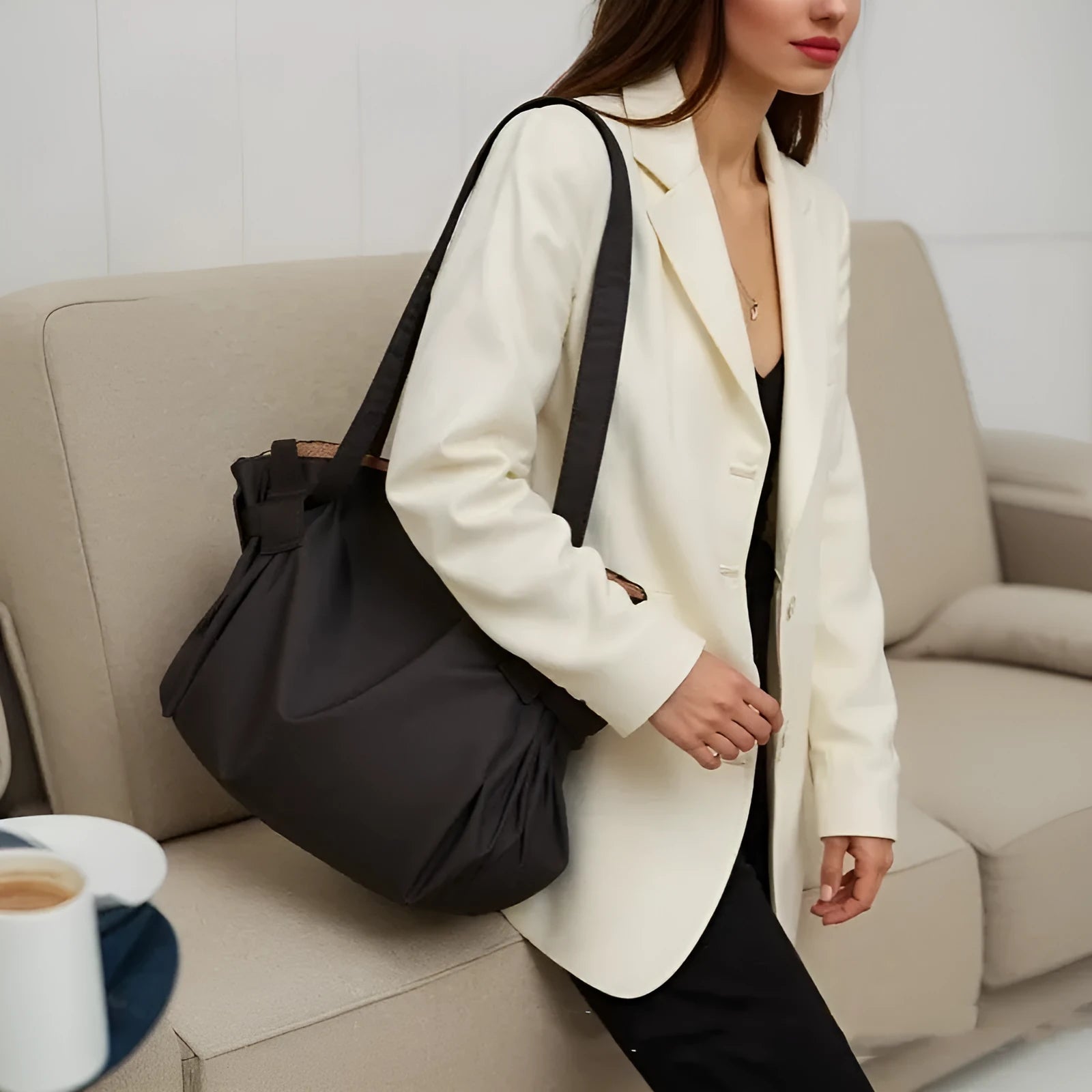 Women's black waterproof Oxford cloth crossbody shoulder bag with large capacity storage