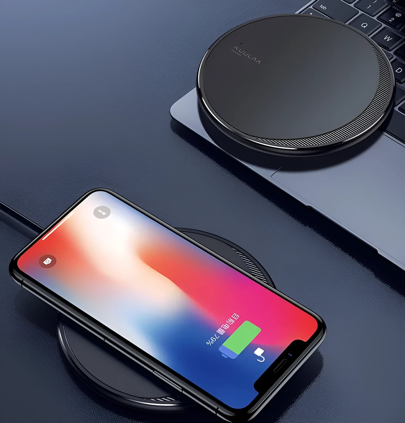 Kuulaa KL-CD16 black wireless disc charger for mobile phones with status indicator light