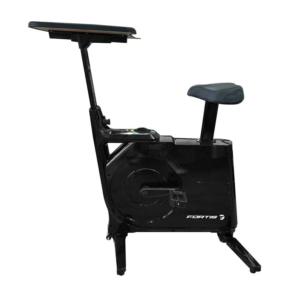Black magnetic control upright exercise bike with built-in table for home fitness