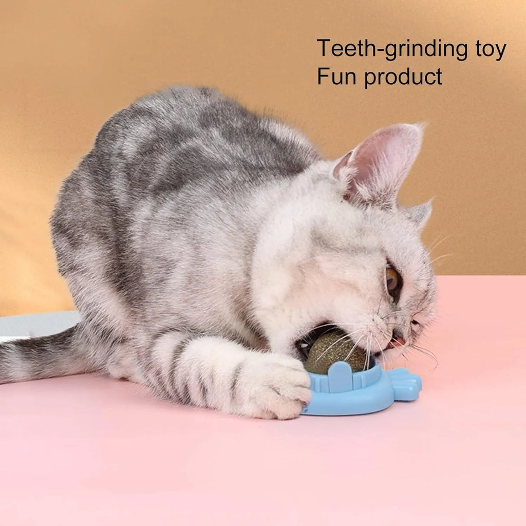 Blue carrot-shaped self-adhesive catnip toy for wall mounting and cat teeth cleaning.