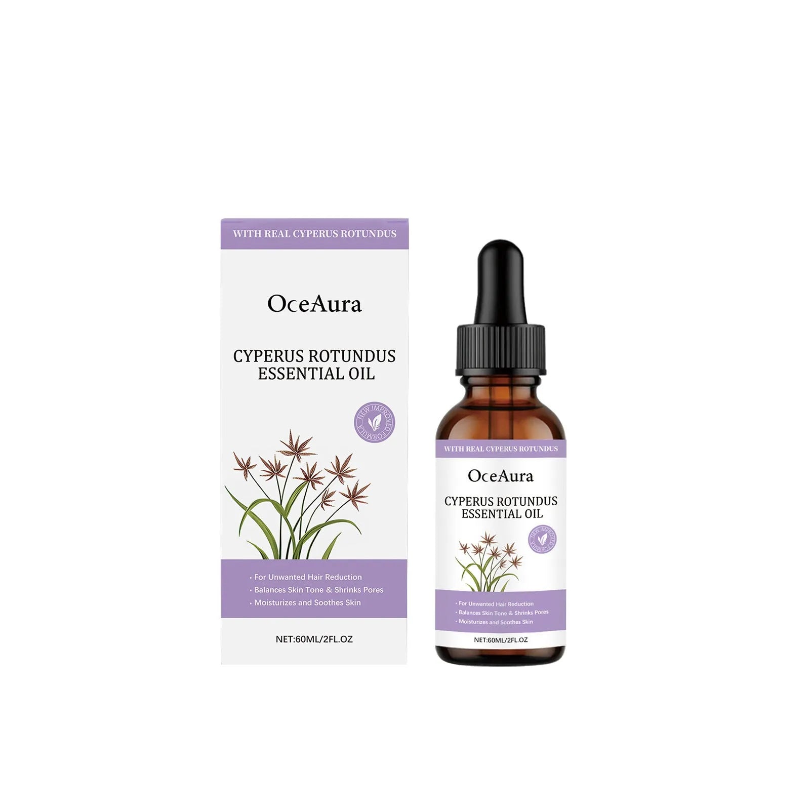 60ml bottle of hair removal treatment oil with aconite, mint and lemon extracts
