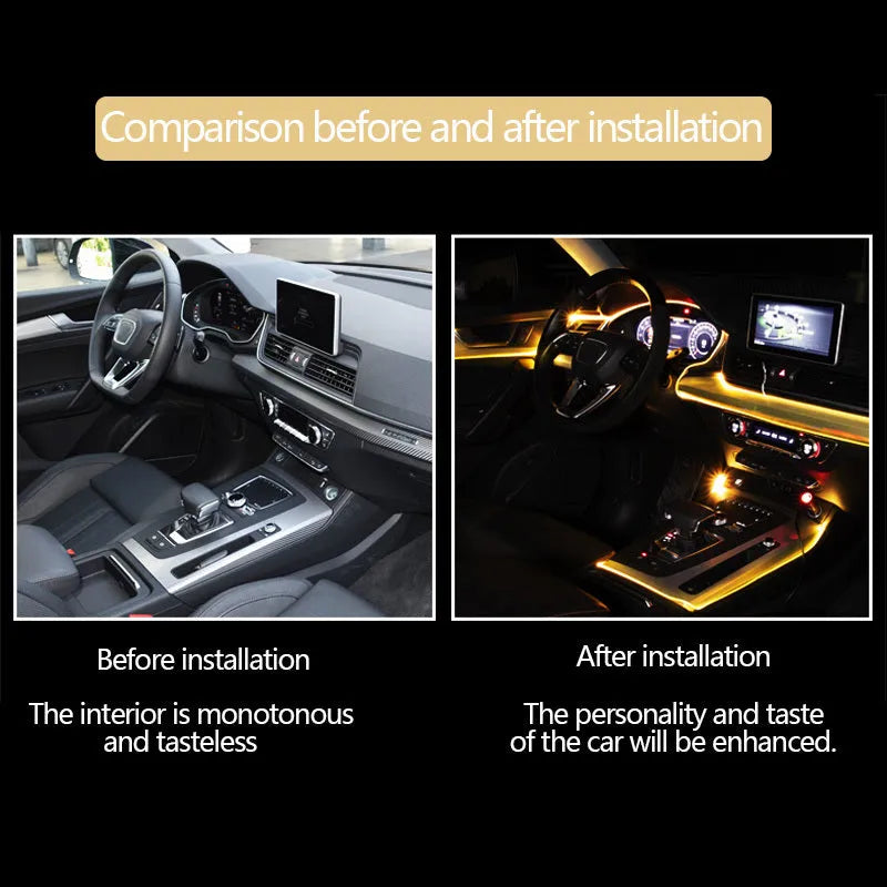 Car fibre optic ambient light kit with RGB APP control, music rhythm mode, DC12V 9W, for door and footwell
