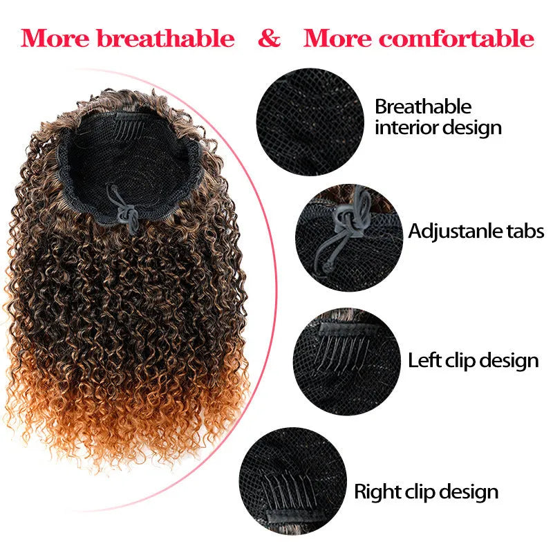 Fluffy 14 inch ponytail hairpiece in high temperature synthetic fibre with drawstring attachment