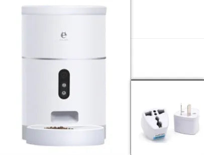 White ABS automatic pet feeder with 1080P camera, 4L capacity, and desiccant box for dry food