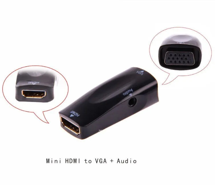 HDMI to VGA adapter converter showing HDMI male connector and VGA female port