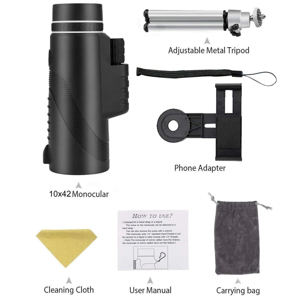 Black 40x60 monocular telescope with compact 144mm design for outdoor observation